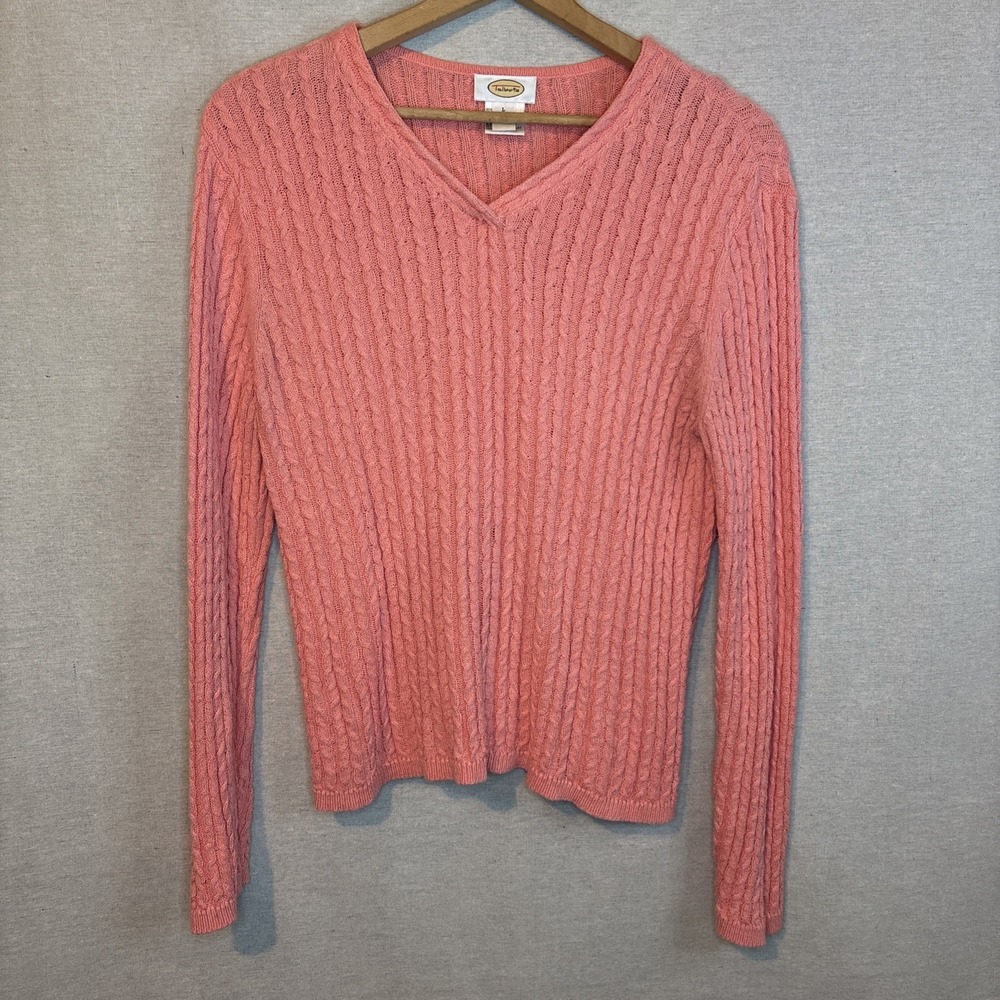 Talbots Womens Sweater‎ Large Coral V-Neck Long Sleeve Knit Lightweight Workwear